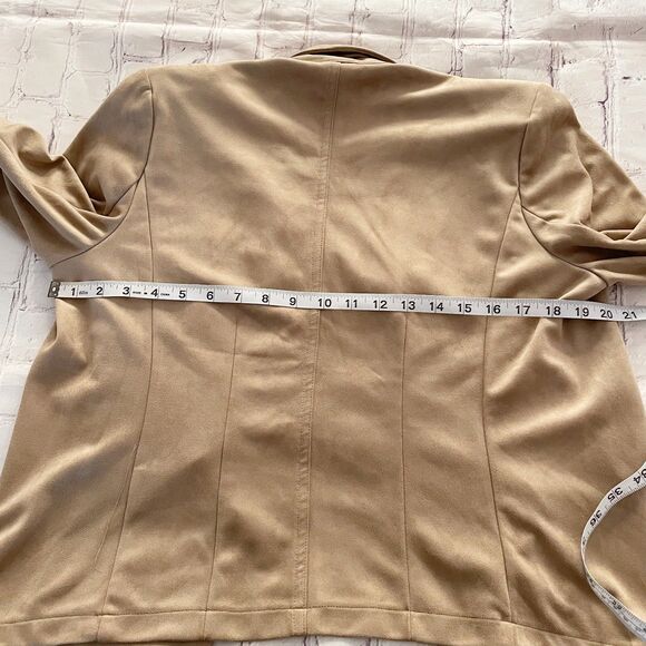 Covington Tan Faux Suede 3/4 Sleeve Open Drape Front Short Cardigan Blazer M - Picture 5 of 9
